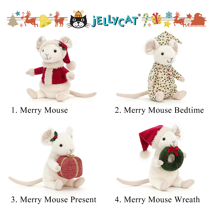 ジェリーキャット ぬいぐるみ　1. Merry Mouse、2. Merry Mouse Bedtime、3. Merry Mouse Present、4. Merry Mouse Wreath