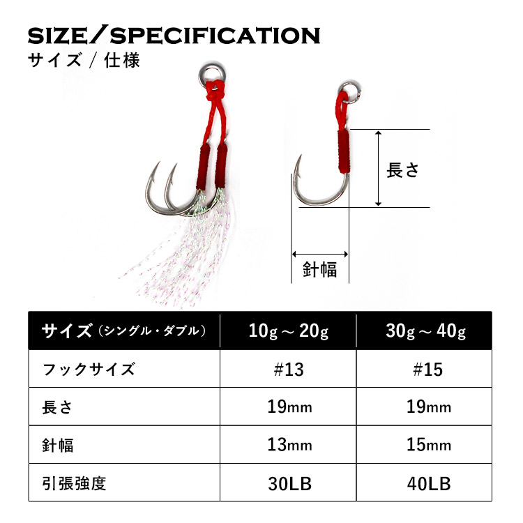 BAKSTORM バクスト ハイクオリティ スイム ジグ フックセット #13 シングルフック ダブルフック　サイズ　仕様